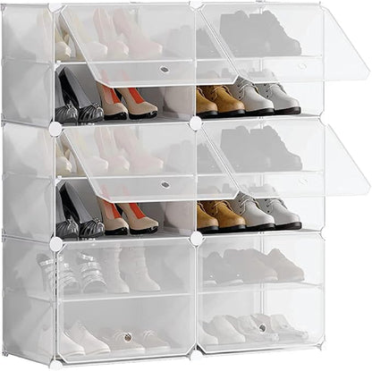 Patented Shoe Racks Organizers Shelves, Floor-Standing, Wall Hanging, Sturdy and extendable. Easy DIY Assembly, for Door Entrance, Closet, and Workplace (2x6Grid, Translucent)