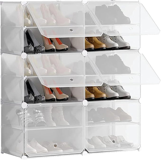 Patented Shoe Racks Organizers Shelves, Floor-Standing, Wall Hanging, Sturdy and extendable. Easy DIY Assembly, for Door Entrance, Closet, and Workplace (2x6Grid, Translucent)