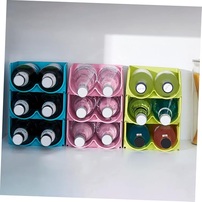 3pcs Stackable Beer and Beverage Organizer Rack Multi-function Plastic Drink Storage for Refrigerator Easy- Can Holder Space-saving Kitchen Rack Pink