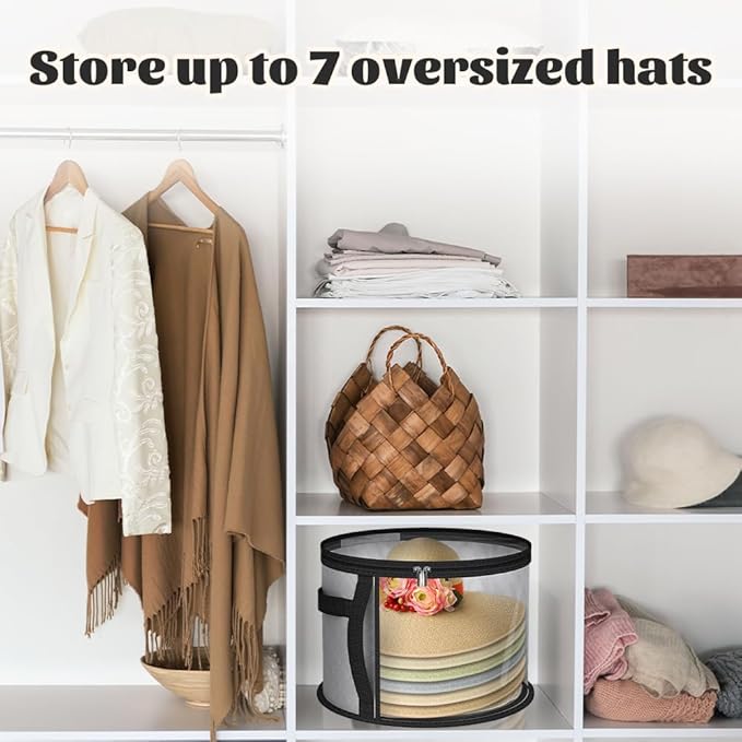 2Pcs Oversized Clear Hat Organizer Hat Storage Boxes for Women, Closet Organizer Storage for Baseball Caps Collapsible Cowboy Box,Wide Brims Hat Case with Carrying Handles
