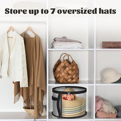 2Pcs Oversized Clear Hat Organizer Hat Storage Boxes for Women, Closet Organizer Storage for Baseball Caps Collapsible Cowboy Box,Wide Brims Hat Case with Carrying Handles