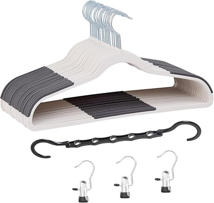 VECELO Non-Slip Clothes Hangers, 25 Pack Heavy Duty Plastic Hangers with 360° Rotating Metal Hook, Space Saving Wardrobe Organizer for Shirts, Coats, Pants, Dresses