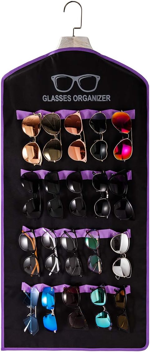 TRIUMPH VISION Wall Sunglasses Organizer Storage 20Slots Dust-Proof - with Garment Bag Hanging Sun Glasses Display Eyeglasses Rack Eyewear Stand for Closet