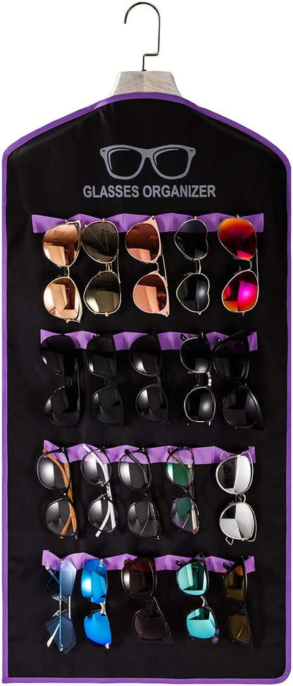 TRIUMPH VISION Wall Sunglasses Organizer Storage 20Slots Dust-Proof - with Garment Bag Hanging Sun Glasses Display Eyeglasses Rack Eyewear Stand for Closet