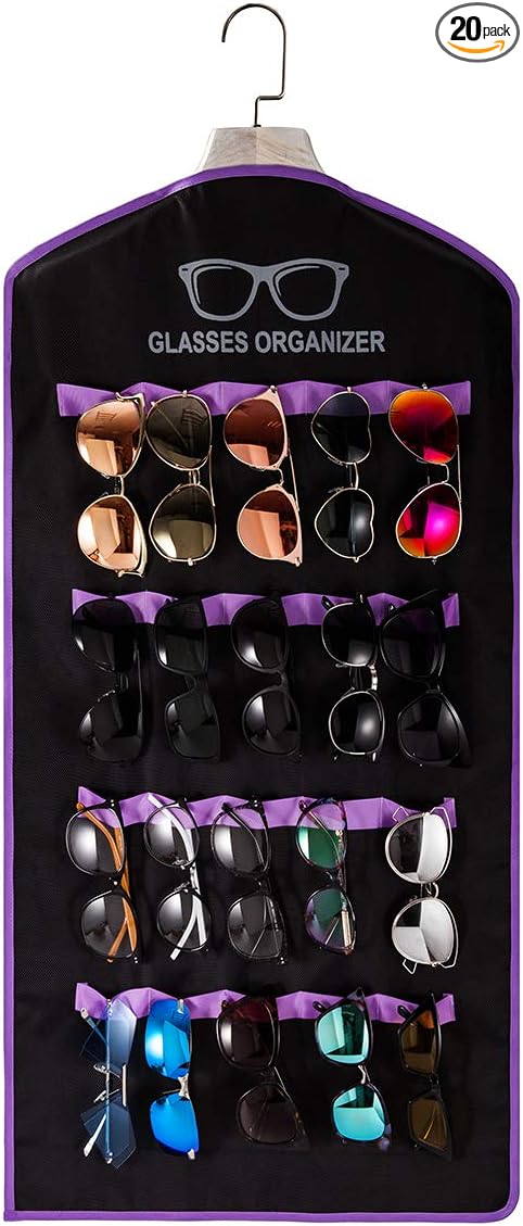 TRIUMPH VISION Black Purple Wall Sunglasses Organizer Storage 20Slots - Hanging Glasse Display Stand Durable Oxford Sunglasses Case