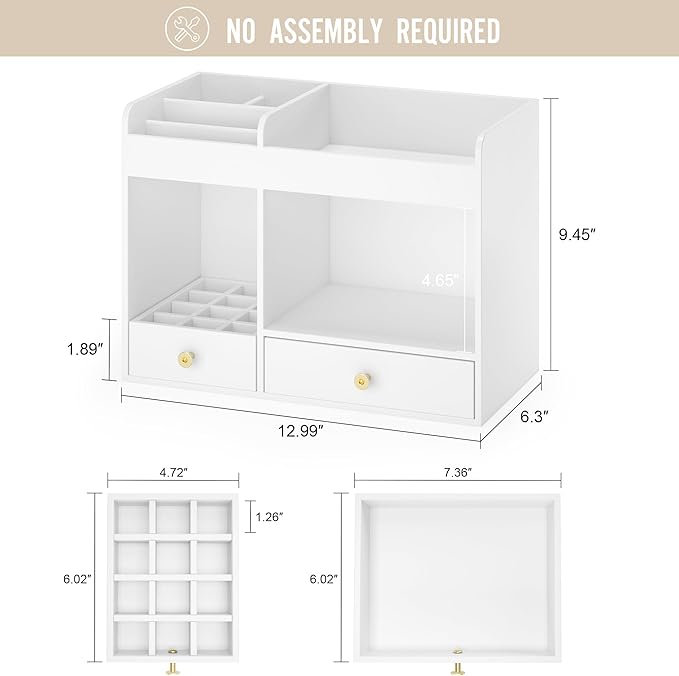 Large Makeup Organizer with Drawers, Bamboo Countertop Cosmetic Storage for Dresser Vanity Organizer Beauty Desk Skincare Holders Container Make Up Organizing for Lipstick