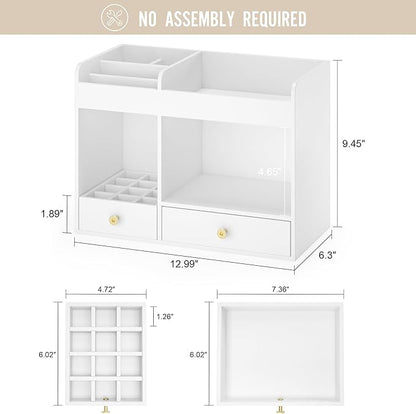 Large Makeup Organizer with Drawers, Bamboo Countertop Cosmetic Storage for Dresser Vanity Organizer Beauty Desk Skincare Holders Container Make Up Organizing for Lipstick