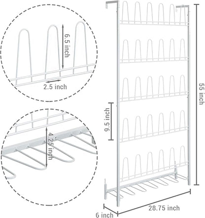 MyGift Modern Matte White Metal Wall Shoe Rack in Closet, Mudroom and Entryway, Hanging Shoe Organizer Shelf Space Saving Organizer for Shoes and Boots, Holds 18 Pairs of Shoe Storge