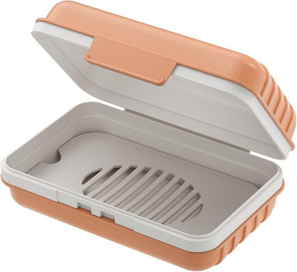 Quatish Leakproof Bar Soap Holder Dish with Lid for Shower, Portable Travel Soap Case Box for Gym, Camping, Hiking, Outdoor Use, Travel Size Toiletries Essentials, Keeps Soap Dry, Orange