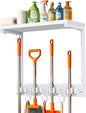 Supforce Small Broom Holder Wall Mount with Cleaning Supplies Organizer, White