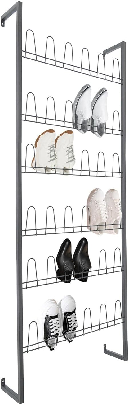 70 Inch 6-Tier Wall Mounted Metal Shoe Organizer, Hanging Shoe Rack for 18 Pairs, Space Saving Heavy Duty Iron Shoe Storage Caddy for Closet Entryway Garage (Black)