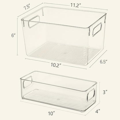 Qilinba Clear Storage Bins 8 Pack for Pantry Organizers, 4 Large Plastic Pantry Organizer Bins and 4 Small Stackable Storage Containers for Kitchen Cabinet, Home Edit, Freezer Fridge Organizer