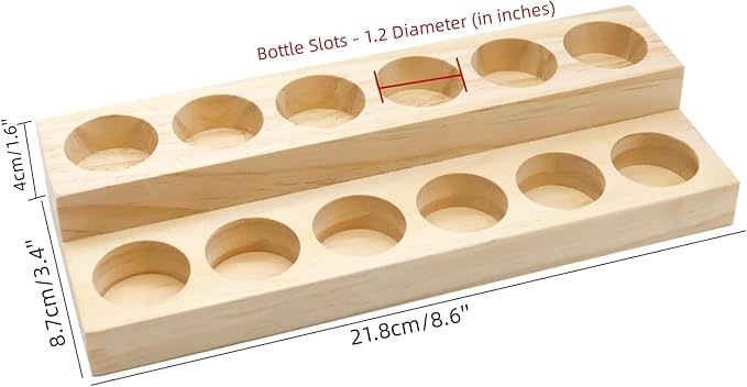 2 Pack 2-Tier Slanted Wooden Essential Oil Organizer - Perfume/Nail Polish Display Stand, Sturdy Space-Saving Countertop Rack for Small Cosmetics & Clear View