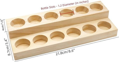 2 Pack 2-Tier Slanted Wooden Essential Oil Organizer - Perfume/Nail Polish Display Stand, Sturdy Space-Saving Countertop Rack for Small Cosmetics & Clear View