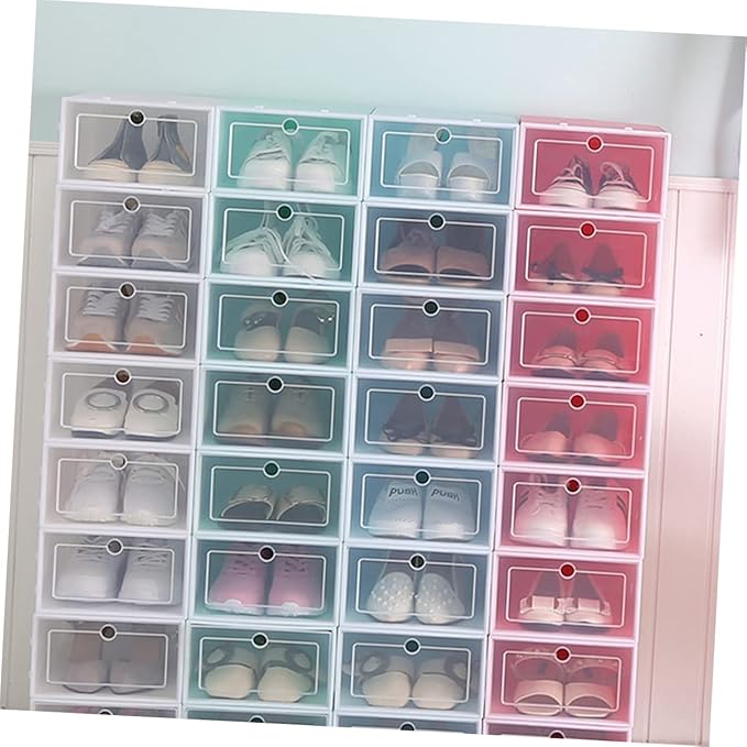 6PCS Stackable Shoe Storage Box Thickened Plastic Shoe Container Size L Blue for Organizing Sneakers High Tops and Casual Footwear in Closet or Underbed