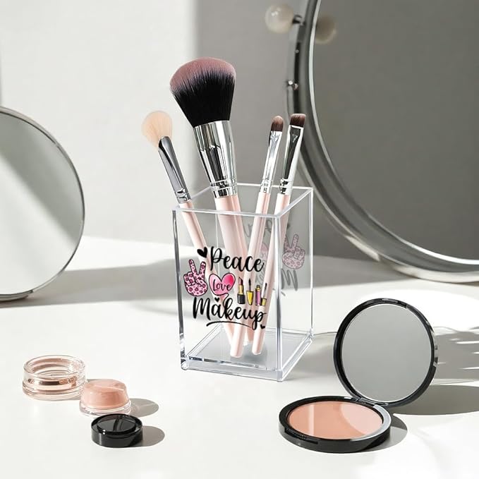 Peace Love Makeup Acrylic Makeup Brush Organizer Holder, Make Up Artist Desk Acrylic Brushes Storage, Christmas Birthday Gifts Women Mom Aunt Sister Boss Lady Make Up Artist