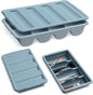 Maxdot 1 Pcs 20.5 x 11.9 x 3.7 Inch Silverware Organizer with Lid, Commercial 4-compartment Restaurant Kitchen Cutlery Tray, Plastic Silverware Storage Container, Condiments Holder (Grayish Blue)