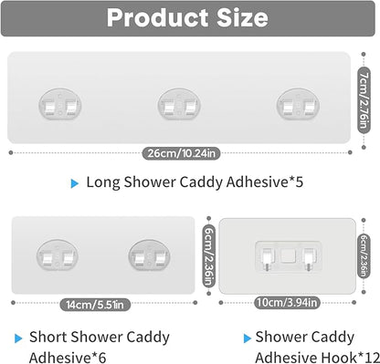 23 Pack Shower Caddy Replacement, Strong Adhesive Strips for Shelf, Waterproof Wall Hooks, No Drilling, Transparent, for Bathroom Organizer and Kitchen Racks