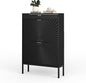 XIAO WEI Shoe Cabinet, Shoe Storage Organizer Cabinet with 2 Flip Half Moon Line Doors, Freestanding Shoe Rack with Adjustable Shelf for Entryway（Black）