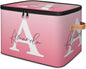 Custom Initial Name Storage Bins, Personalized Foldable Storage Basket Boxes with Zipper Lid&Handle, Customized Shelf Basket Cube, Gradient Pink