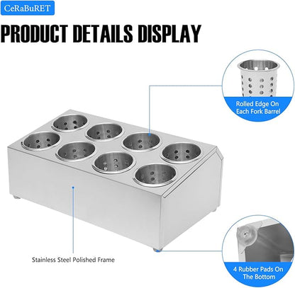 Commercial 8-Hole Stainless Steel Cylinder Flatware Silverware Utensil Holder Organizer Restaurant Silverware Organizer Countertop Cylinder Holder For Restaurants, Catering