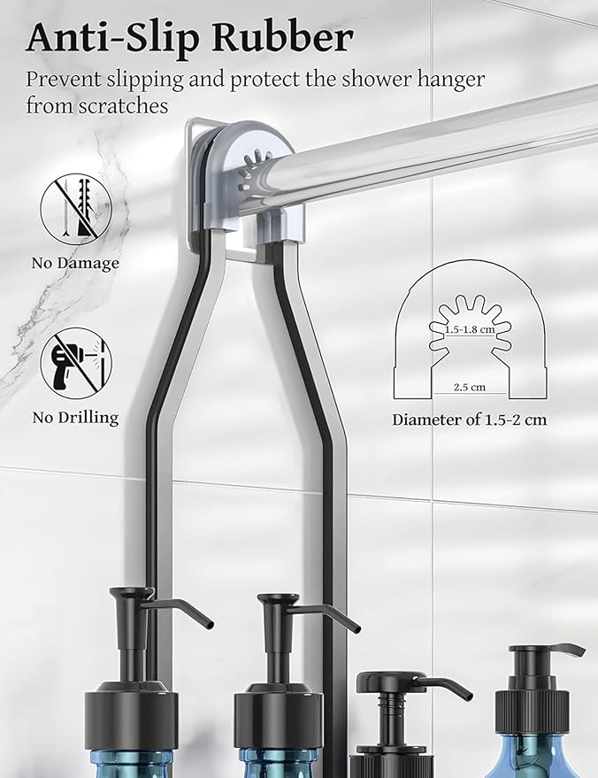 YASONIC Never-Rust Aluminum Hanging Shower Caddy – Over-the-Showerhead Organizer with 10 Hooks for Razor and Sponge – Includes Soap Basket – Black