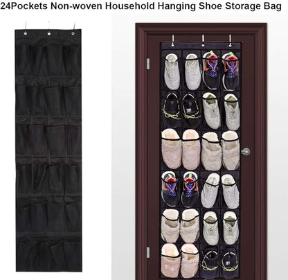 24 - Pockets Non - Woven Hanging Shoe Storage Bag, Over The Door Organizer, Large Capacity Wall Mount Shoe Rack with Metal Hooks for Home Closet Entryway