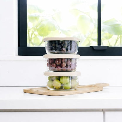 12-Piece Glass Food Storage Containers Set (6 Containers + 6 BPA-Free Lids) | 2-Cup, Leakproof | Microwave, Freezer, Oven & Dishwasher Safe | Ideal for Meal Prep & Pantry Organization, Beige