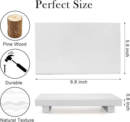 White Wooden Bathroom Tray Wood Riser Pedestal Stand Dish Soap Dispenser Holder for Kitchen Counter Bathroom Decor Decorative Kitchen Sink Countertop Trays Farmhouse Organizer Accessories Vanity Tray