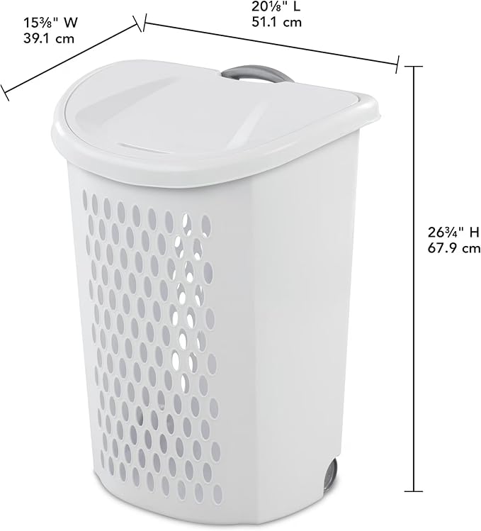 The Plastic Laundry Hamper with Handle and Wheels for Easy Transport, White