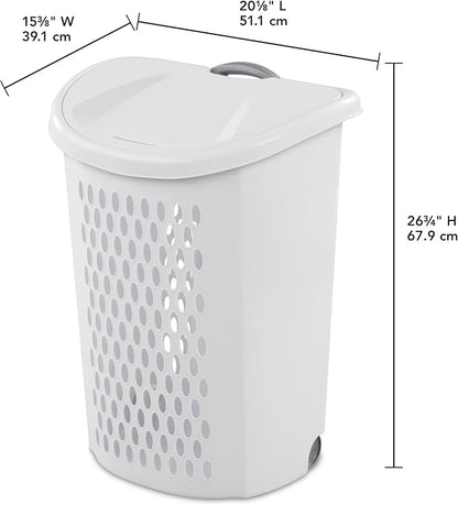 The Plastic Laundry Hamper with Handle and Wheels for Easy Transport, White