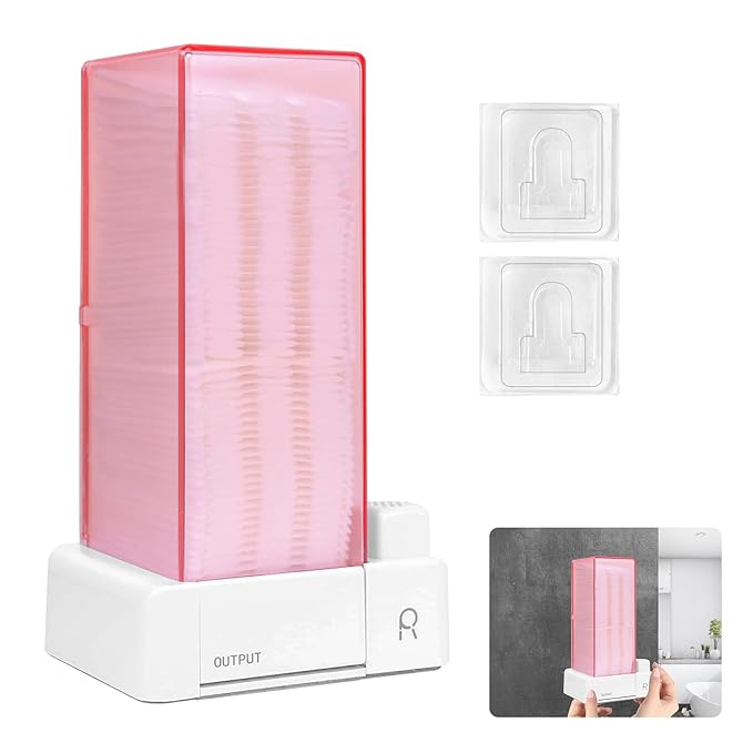 Automatic Cotton Pad Holder, Square Press Out Cosmetic Cotton Makeup Removers Pad Holder, Makeup Cotton Organizer Container Dispenser Storage Display Rack(Pink)