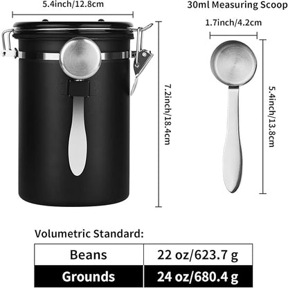 Ohtomber Coffee Canister Storage Container - 22OZ Stainless Steel Airtight Coffee Bean Storage Grounds Container with Date Tracker & Measuring Scoop, Kitchen Food Canister Jar for Cereal, Sugar, Tea