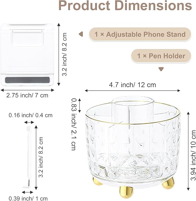 SAYEEC Pen Holder for Desk 6 Slots Rotating Makeup Brush Organizer Toothbrush Holder Versatile Desk Skin Care Cosmetic Organizer Pencil Cup Pot Art Supply Caddy for Office Vanity Bathroom (Clear Gold)