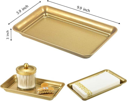 Vintage Farmhouse Decor Metal Vanity Tray (1 Pack), Countertop Guest Hand Towel Storage Tray Dispenser Organizer, Sturdy Bathroom Holder for Perfume, Cosmetics, Jewelry, Makeup (Gold