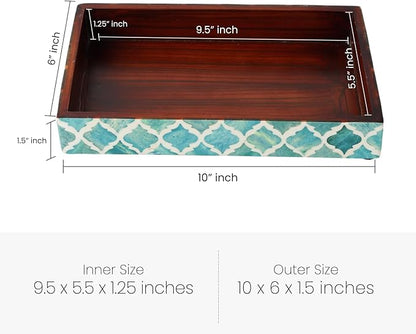 Handicrafts Home 10"x6" Vanity Tray for Bathroom Countertop, Moroccan Bone Inlay Decorative Organizer Tray for Perfume, Jewelry, Cosmetics & Dresser Decor, Rectangular Catchall Tray, Green White