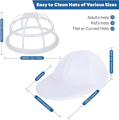 Upgraded Hat Washer Cage with Protective Mesh Bag, Durable Hats Cleaner for Caps, Hat Cleaner for Baseball Caps - Reusable, Fixed Holder, Prevents Deformation, Fits Most Hats, Pure White 2P