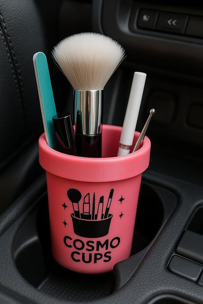 CosmoCups Car Makeup Brush Cup Holder, Decorative Pot Design, Cosmetic Organizer Storage Container for Beauty Tools and Accessories for Cars and Home