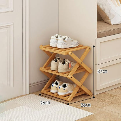 YYW Shoe Rack, Foldable Bamboo Shoes Shelf, Freestanding Shoe Storage Organiser for Entryway, Hallway, Bedroom, Closet (Wood Color, 3 Layers)