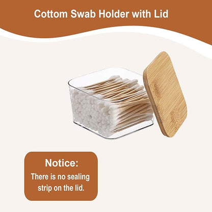 Hipiwe 2 Pcs Plastic Cotton Swab Organizer with Lid Clear Apothecary Jars Bathroom Accessories Dispenser Set Square Storage Canister for Cotton Balls Pads Floss Picks