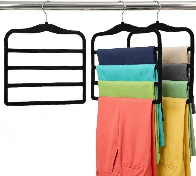 2-Pack Velvet Pants Hangers - Space Saving Multi-Layer Non-Slip Closet Organizers for Jeans, Trousers & Scarves - Ideal Dorm Room Storage Solution for Small Spaces