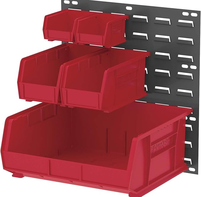 Akro-Mils 30230 AkroBins Plastic Storage Bins, Space-Saving Stackable Bins for Garage, Pantry, Craft Organization, 11" x 5" x 5", Red, 12-Pack