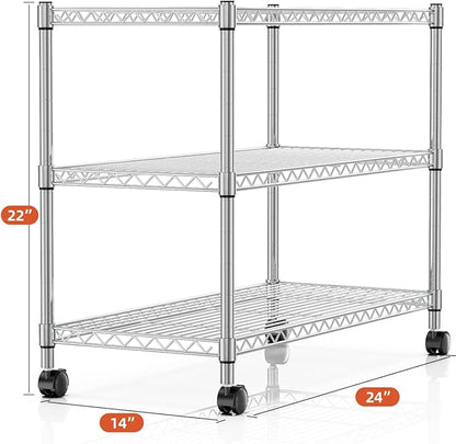 YSSOA 3-Tier Heavy Duty Storage Shelves 750Lb Capacity, 24.02" D x 13.78" W x 21.97" H Shelving Unit for Pantry, Garage, Laundry and Kitchen, Chrome, 2 Pack