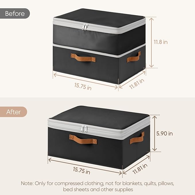 Homosorout Large Closet Storage Bins - Compression Organizer Bins, Stackable Closet Organizer, Expandable Under Bed Storage Containers for Clothes, Towels, Sheet, 4 Pack, Black