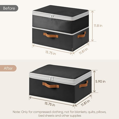 Homosorout Large Closet Storage Bins - Compression Organizer Bins, Stackable Closet Organizer, Expandable Under Bed Storage Containers for Clothes, Towels, Sheet, 4 Pack, Black