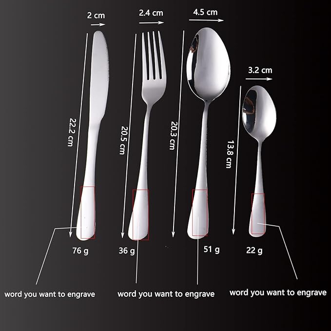 Custom Engraved Cutlery,Customized Tableware Set With Gift box, Personalized Lettering Name Fork/Knife/Spoon Stainless Steel Cutlery, Customized Gifts For Mama Nana Papa. (Silver)