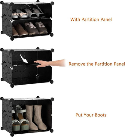 Simple Deluxe 6-Tier Shoe Rack Organizer with Doors, Stackable Shoe Storage Cabinet for Entryway Closet, Plastic Shoe Shelf with Metal Frame, Holds up to 24 Pairs for Bedroom Hallway, Black