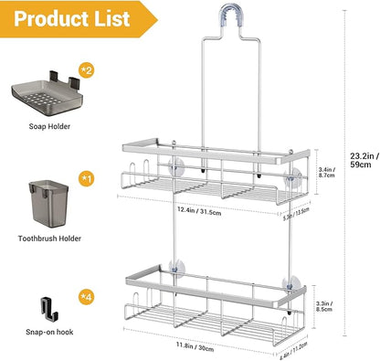AKTECKE Shower Caddy Hanging Bathroom Organizer: Rustproof Shower Shelf for Inside Shower - No Drilling Shower Racks Over Showerhead - Bath Shelves Rack for Shampoo Soap Chrome