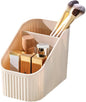 DASITON Large Capacity Makeup Brush Holder,3 Slots Makeup Brush Cup,Vintage striped Make Up Brush Holder,for Vanity Decor,Bathroom Countertops,Desk Storage Container,Cosmetic Display cases(Cream)