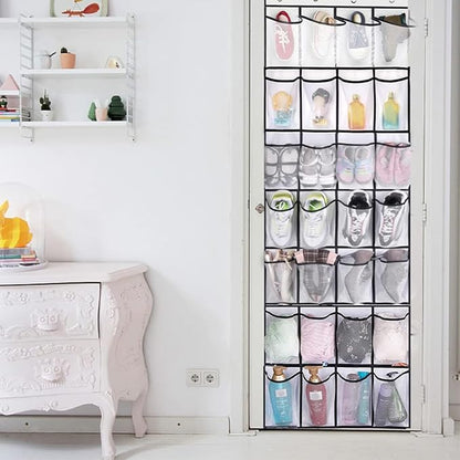 Veemoon 28-pocket over Door Storage Bag White Mesh Organizer Large Capacity Hanging Closet Door Organizer for Shoes and Accessories Space-saving Hanging Storage for Entryway and Home